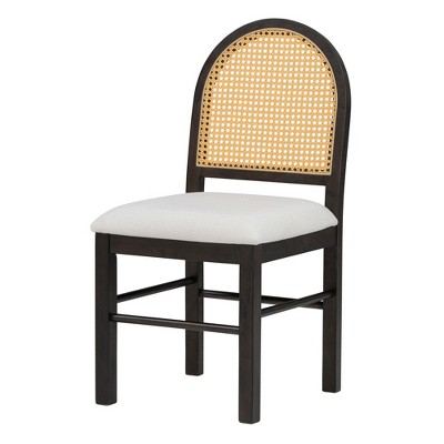 VYNXARIA Retro Upholstered Chairs with Rattan Backrests for Dining Room and Kitchen (Espresso)