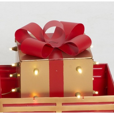 Red Metal LED Truck with Gift Box Sculpture, 28-inch