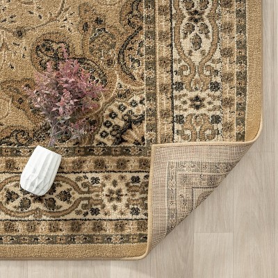 Elegant Beige 5' x 7' Oriental Medallion Synthetic Area Rug