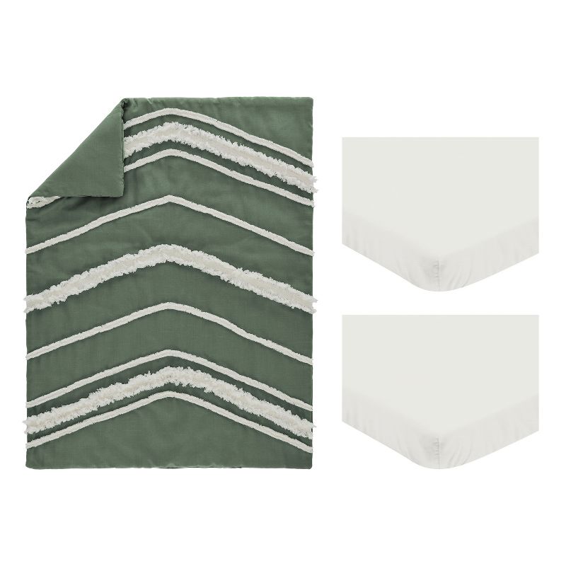 Sweet Jojo Designs Gender Neutral Unisex Baby Mini Crib Bedding Set - Boho Fringe Green and Ivory 3pc, 3 of 7