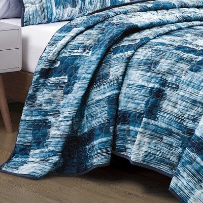 Blue Organic Cotton Reversible Queen Bedspread Set