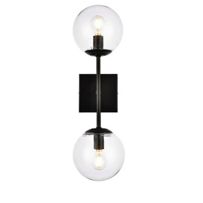 Elegant Lighting Neri 2 lights black and clear glass wall sconce