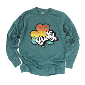 Simply Sage Market Women's Retro Lucky Colorful Long Sleeve Garment Dyed Tee - 1 of 4
