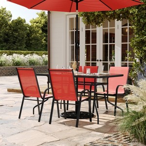 Flash Furniture Brazos 5 Piece Outdoor Patio Dining Set - Tempered Glass Patio Table, 4 Flex Comfort Stack Chairs - 1 of 4