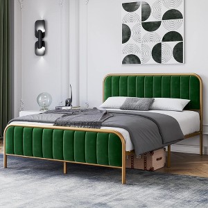 Whizmax Platform Bed Frame, Wood Slat Support Bed Frame with Button Tufted Headboard Bed Frame with Heavy Duty Metal - 1 of 4