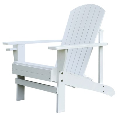 White Wooden Adirondack Chair with Cupholder for Deck