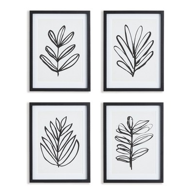 Plum & Post Sketched Leaf Prints, Set Of 4