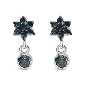 Haus of Brilliance Silver 1/10 Cttw Blue Diamond Star Stud with Bezel Drop Dangle Earrings - 1 of 4