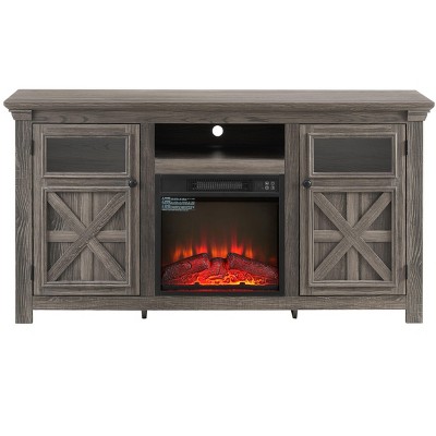 NicBex Modern 60.23 Inch Fireplace TV Stand Highboy Entertainment Center with 2 Doors & 18 Inch Electric Fireplace Insert for TV Up to 65 Inch