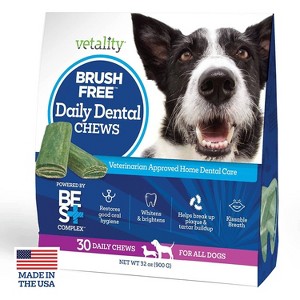 Vetality Brush Free Daily Mint and Chicken Flavor Dental Chew Vitamin Supplements for Dogs - 14.82oz/14ct - 1 of 4