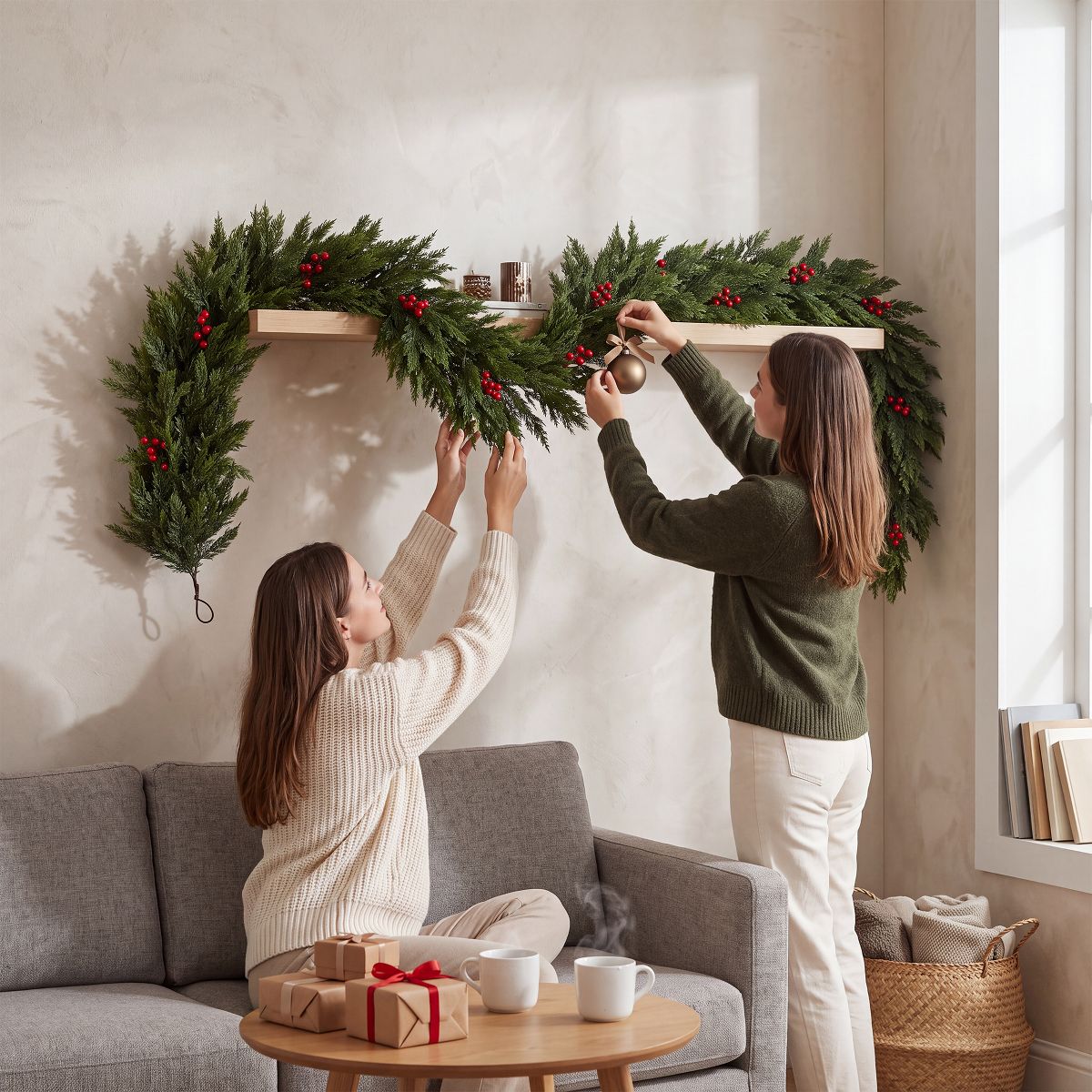 Garvee 6 FT Christmas Garland with Red Berries, Artificial PVC Berry Vine for Mantel, Fireplace, Stair Railing, Indoor Holiday Decor - thumbnail 7