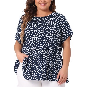Agnes Orinda Women's Plus Size Polka Dot Peplum Dressy Casual Short Sleeve Blouse - 1 of 4