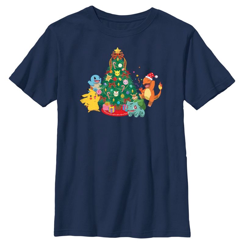 Boy's Pokemon Christmas Tree Characters T-Shirt, 1 of 5