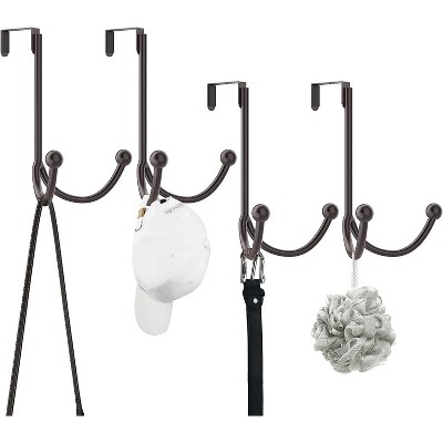 LunaLulinlk 4Packs Over The Door Double Hanger Hooks, Metal Twin Hooks Organizer for Hanging Coats, Hats, Robes, Towels- Brown