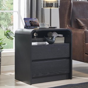 SinCiDo 25" Tall Modern Nightstand, Wood Bedside Table w/Charging Station & 2 Drawers, Mid Century End Table for Bedroom, Living Room - 1 of 4
