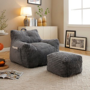 GDFStudio Edie 2 Piece Corduroy Bean Bag Chair with Ottoman - 1 of 4