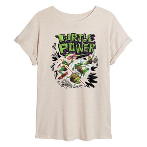 Women's - Teenage Mutant Ninja Turtles Mutant Mayhem - Turtle Power Oversized Graphic T-Shirt - 1 of 4
