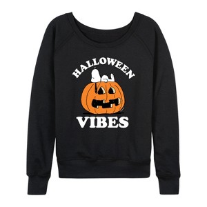 Women's - Peanuts - Halloween Vibes Lightweight French Terry Wide Neck Long Sleeve Shirt - 1 of 4