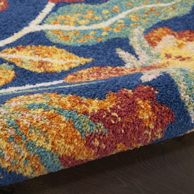 Vibrant Boho Navy Multicolor Floral Synthetic 2'3" x 7'6" Area Rug