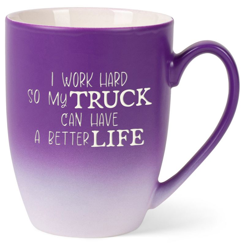 Elanze Designs I Work Hard So My Truck Can Have A Better Life Two Toned Ombre Matte Purple and White 12 ounce Ceramic Stoneware Coffee Cup Mug, 1 of 2