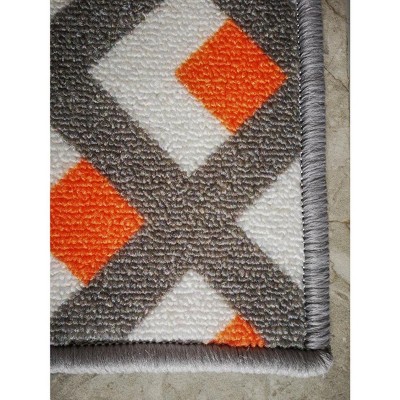 Gray and Orange Geometric Trellis Washable Area Rug 4' x 6'