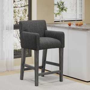 Lyngins Contemporary 26" H Counter Height Bar Stool with Rounded Armrests, Upholstered Counter Stools with Solid Rubberwood H-Frame Base - 1 of 4