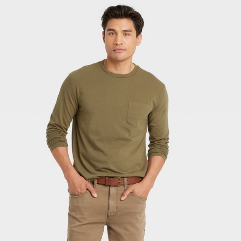 Men's Long Sleeve Textured Henley Shirt - Goodfellow & Co™ Dark Brown L