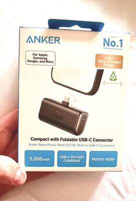 Anker Nano Power Bank with Built-in USB-C Connector A1653 Black PREOWNED!  194644136543