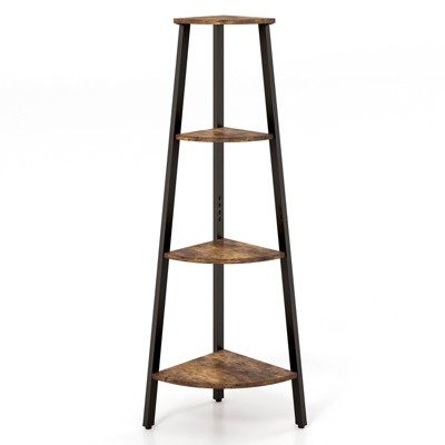 Tangkula 4-layers Corner Shelf Metal Storage Rack Bookcase Display Stand Wood