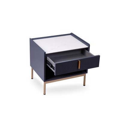 SYFERLORY Modern White/Grey End Table Or Night Stand Stone Tabletop & Gold Frame