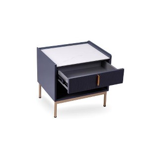 SYFERLORY Modern White/Grey End Table Or Night Stand Stone Tabletop & Gold Frame - 1 of 1