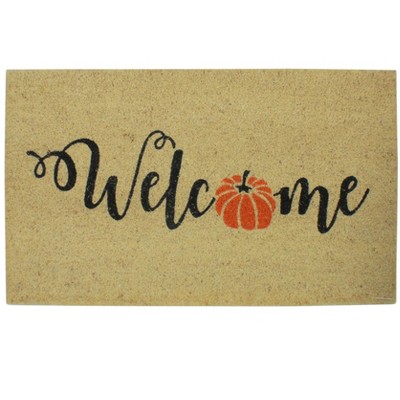 Checkered Fall Harvest Pumpkin Doormat 18 x 30 Orange