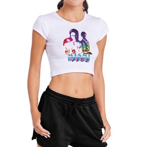 Women's Miami Vice crockett And Tubbs Cap Sleeve Baby Rib Crop Top - 1 of 4