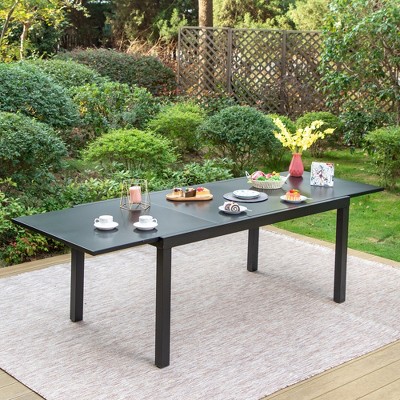 Captiva Designs 1pc Rectangular Steel Table with Umbrella Hole & 2 tabletop Leaves