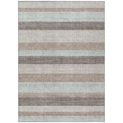 Taupe And Ivory Striped Washable Indoor Outdoor Area Rug