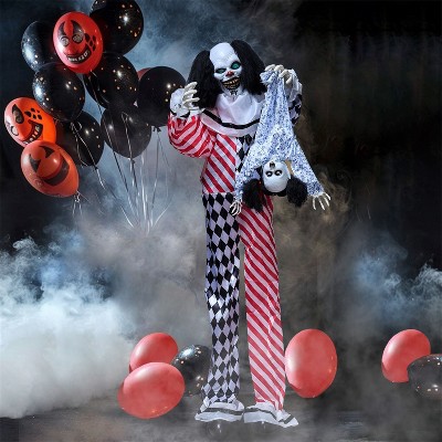 Joyfy 64" Halloween Outdoor Decorations, Animatronics Clown Holding Doll with Motion & Sound & Light for Halloween Party Haunted House Yard Lawn Decor