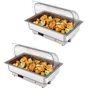 Electric Chafing Dish, Buffet Food Warmer 2 Pack - Stainless Steel Roll Top Electric Chafer Set with PC Covers for Party, Wedding, Banquet - 1 of 4