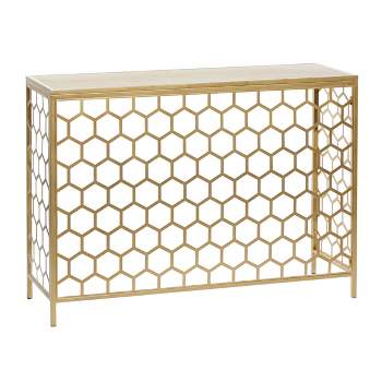Contemporary Iron Beehive Pattern Console Table Gold - Olivia & May