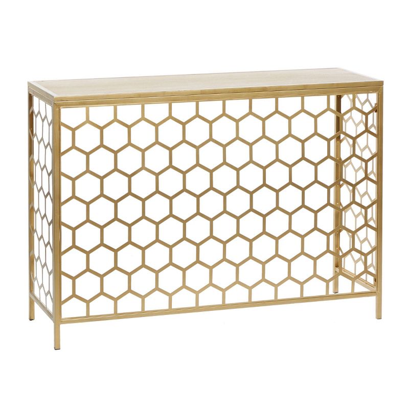 Contemporary Iron Beehive Pattern Console Table Gold - Olivia &#38; May, 1 of 9