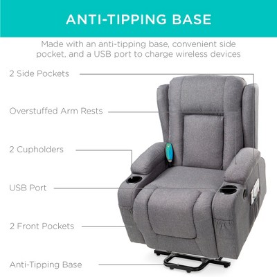 Gray Linen Electric Power Lift Recliner with Massage and Heat