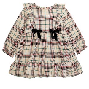 RuffleButts Girls Woven Long Sleeve Waterfall Bow Dress - 1 of 2