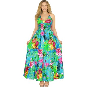 HAPPY BAY Women's Bandeau Maxi Dress Evening Wear A line Maxi Smocked Top Frill Dress Long Sleeveless Casual Tube Dresses for Women S-M Blue, Floral