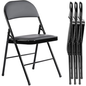 SEVOBAL Folding Chair 4 Pack Leather Padded Folding Chairs Metal Chairs Easy Store, Outdoor Indoor for Home Office Party, Black, 18"*18"*30.7" - 1 of 4
