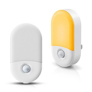 DORESshop 2-Pack 0.6W Plug-in Motion Sensor Night Lights, Half-Glow Horizontal Design, Amber 2000K, Adjustable 50%-100%, US Plug - 1 of 4