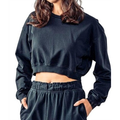 Women's Mineral Washed Mock Neck Crop Sweatshirt - Urban Daizy