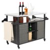 Outdoor Wicker Bar Cart, Island Rolling Cart with Stainless Steel Top, Patio Serving Cart, Beverage Bar Counter Table for Backyard Garden Poolside - 2 of 4