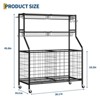 Sports Equipment Organizer, Large Capacity Garage Sports Toy Organizer with Hooks and Baskets, Rolling Ball Cart with Wheels - 2 of 4
