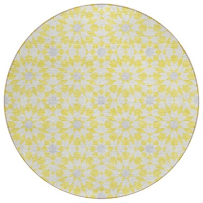 Yellow Ivory And Gray Floral Medallion Washable Indoor Outdoor Area Rug