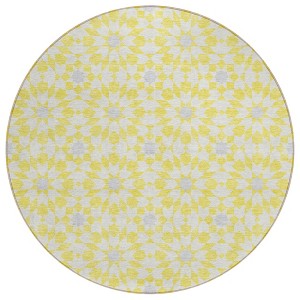 Yellow Ivory And Gray Floral Medallion Washable Indoor Outdoor Area Rug - 1 of 4