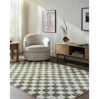 Hauteloom Canika Green Checkered Washable Plush Rug